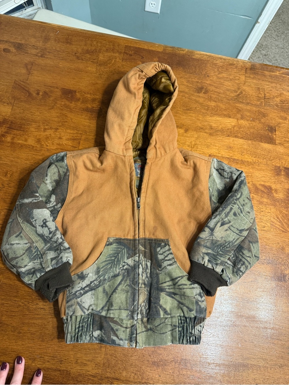 Outdoor Habitat Toddler Hooded Hunting Jacket Camo Canvas Brown Green 4T